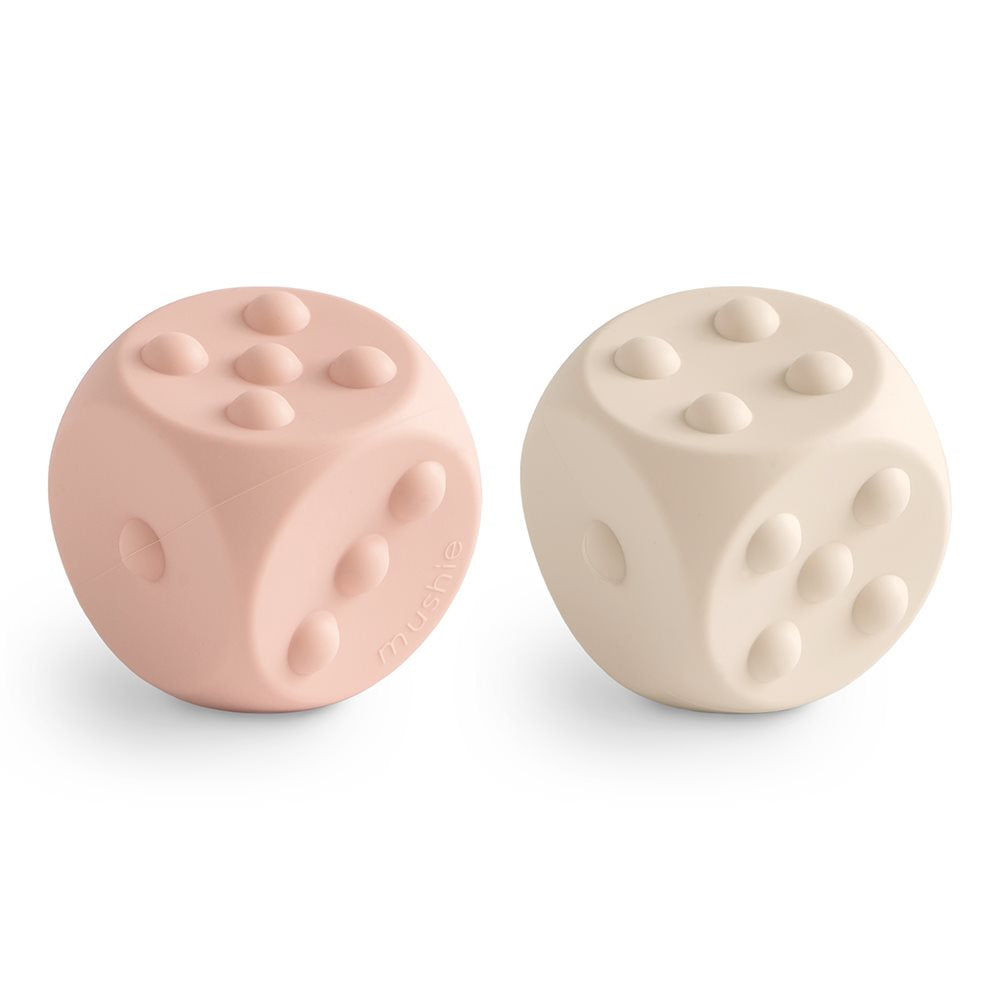Mushie Dice Press Toy (set of 2) Blush/Shifting Sands - Laadlee