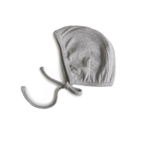 Mushie Ribbed Baby Bonnet Gray Melange - Laadlee