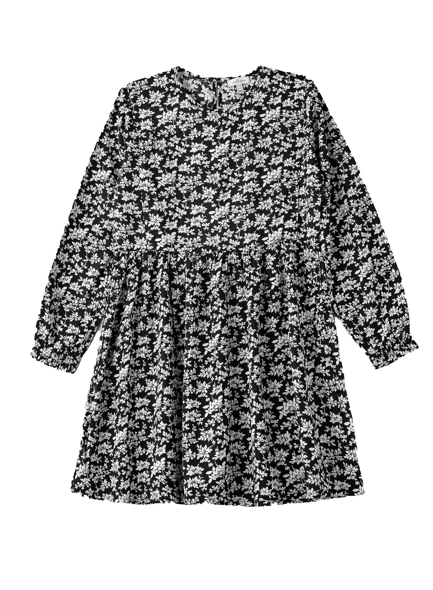 Jelliene Girls Floral Long Sleeve Dress - Black