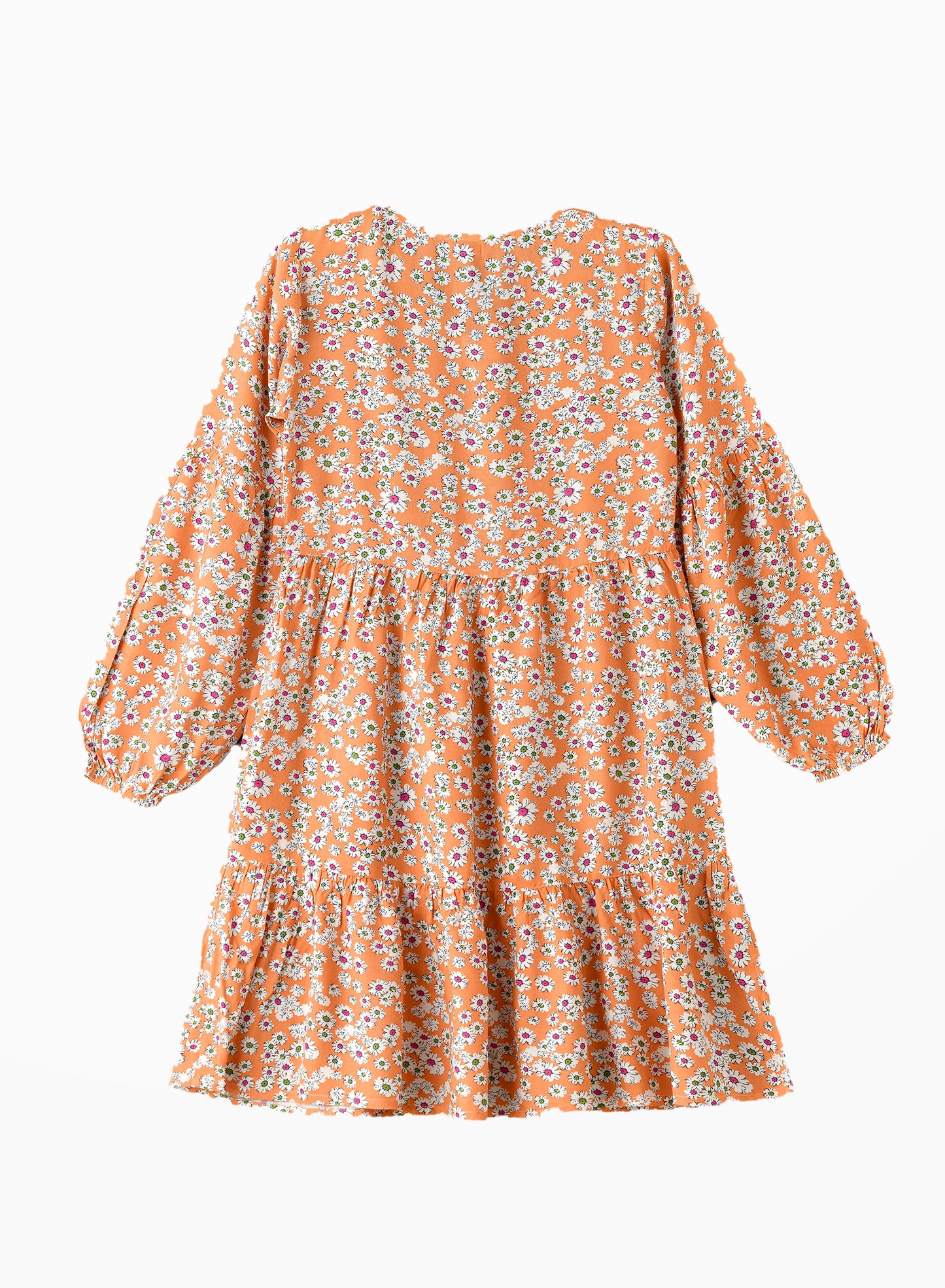 Jelliene Girls Floral Dress with Long Sleeves - Orange