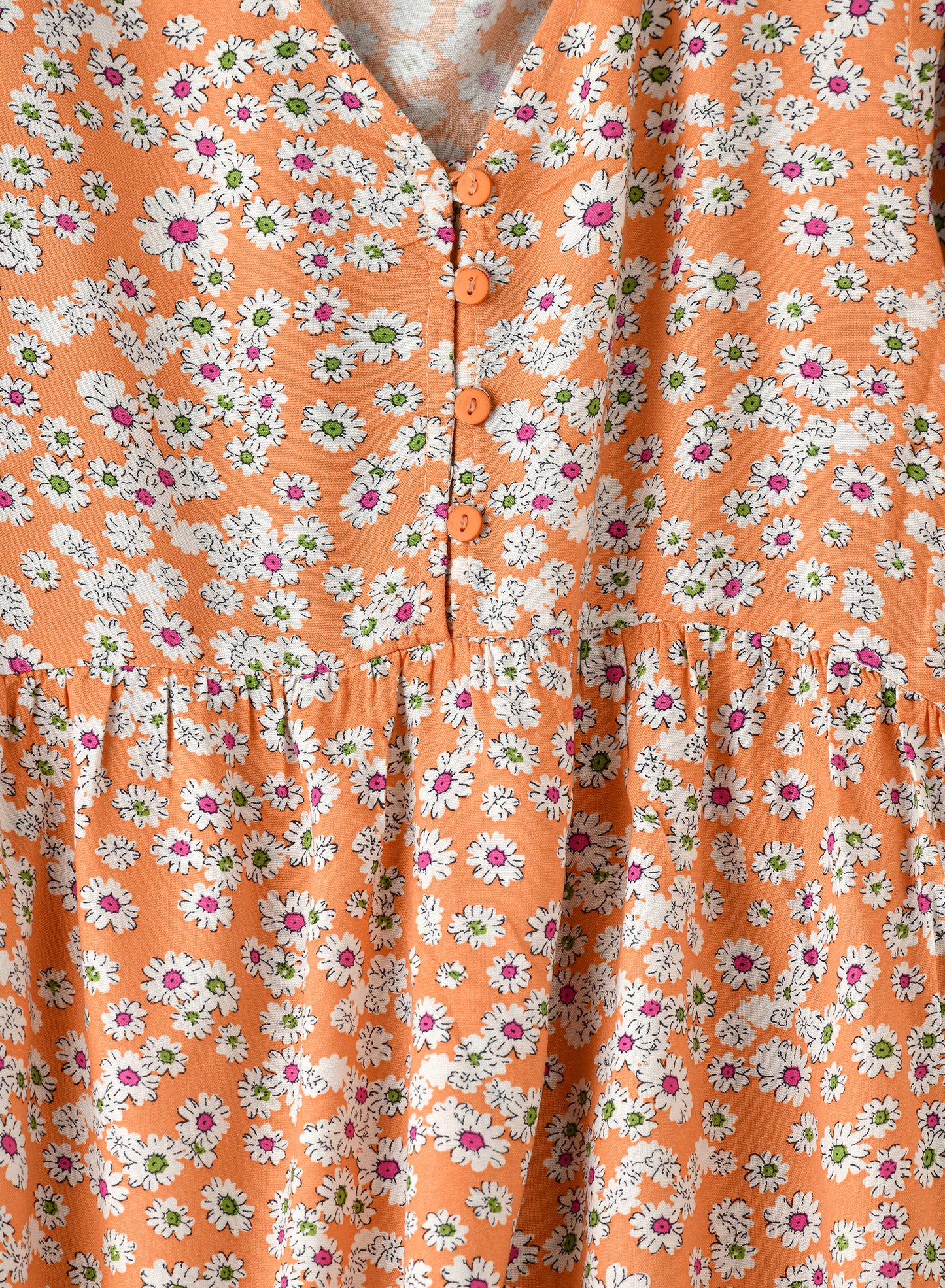 Jelliene Girls Floral Dress with Long Sleeves - Orange