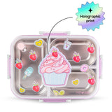 Eazy Kids 3 Compartment 800ml Stainless Steel bento Lunch Box With Water Bottle - Cup Cake Purple