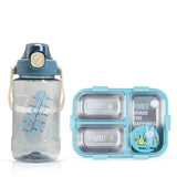 Nova Kids Stainless Steel 3 Compartment Bento Lunch Box With Water Bottle, Spoon & Fork Set - Blue