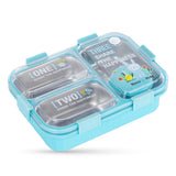Nova Kids Stainless Steel 3 Compartment Bento Lunch Box With Water Bottle, Spoon & Fork Set - Blue
