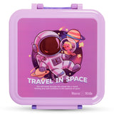 Nova Kids 3 Compartment Bento Lunch Box With Water Bottle, Spoon & Fork Set and Stainless Steel Jar - Astronaut Purple