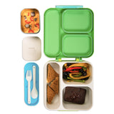 Nova Kids 3 Compartment Bento Lunch Box With Water Bottle, Spoon & Fork Set and Stainless Steel Jar - Dino Green