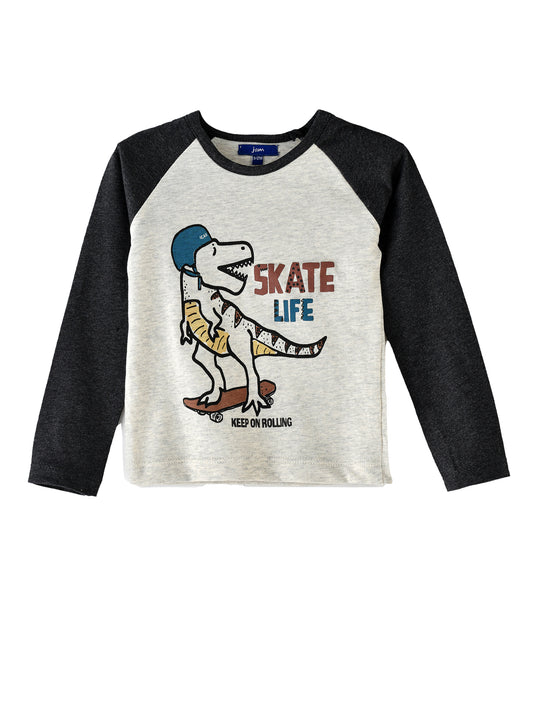 Jam Boys Skate Life Dinosaur Graphic Raglan Long-Sleeve Tee