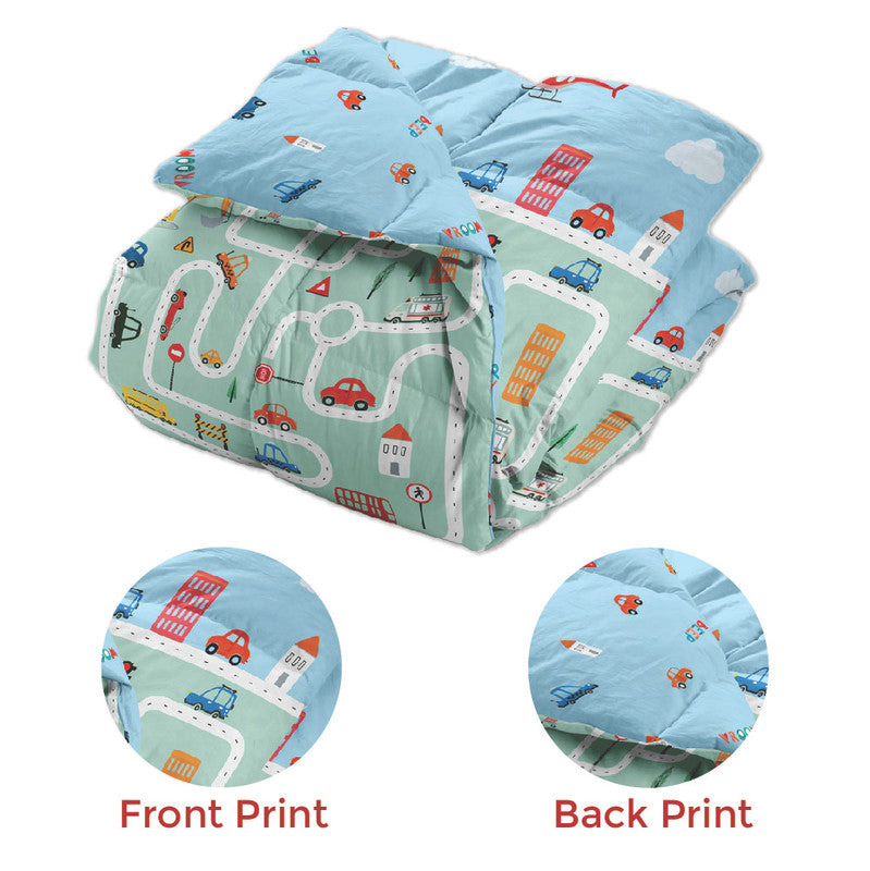 Polka Tots Kids Reversible Comforter Blanket - Roadway - Laadlee