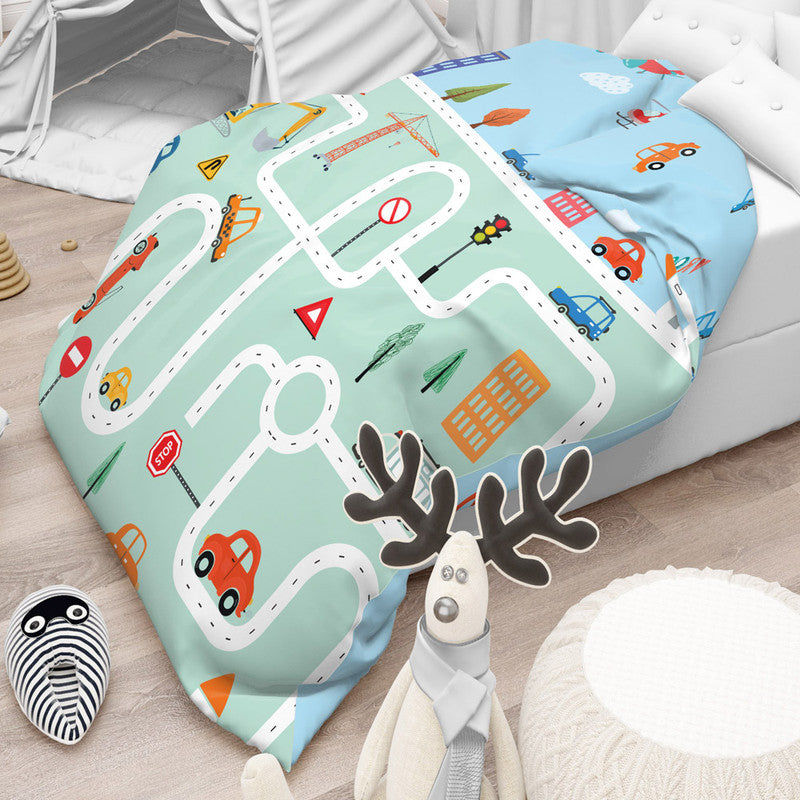 Polka Tots Kids Reversible Comforter Blanket - Roadway - Laadlee