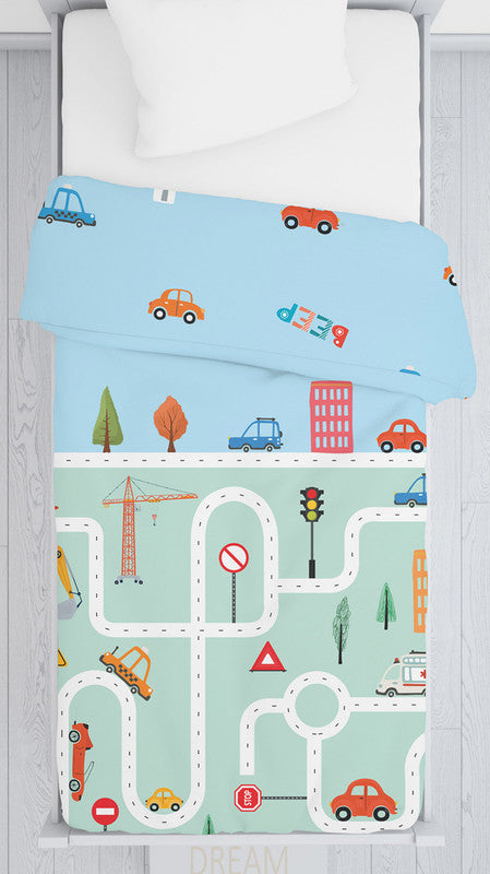 Polka Tots Kids Reversible Comforter Blanket - Roadway - Laadlee