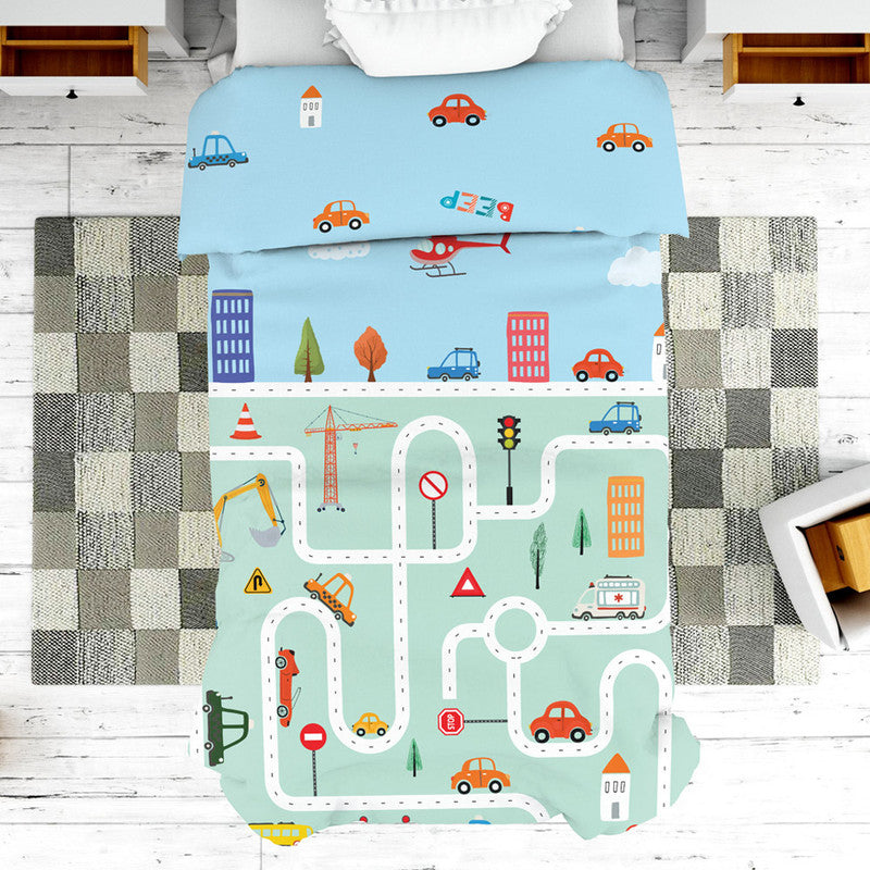 Polka Tots Kids Reversible Comforter Blanket - Roadway - Laadlee