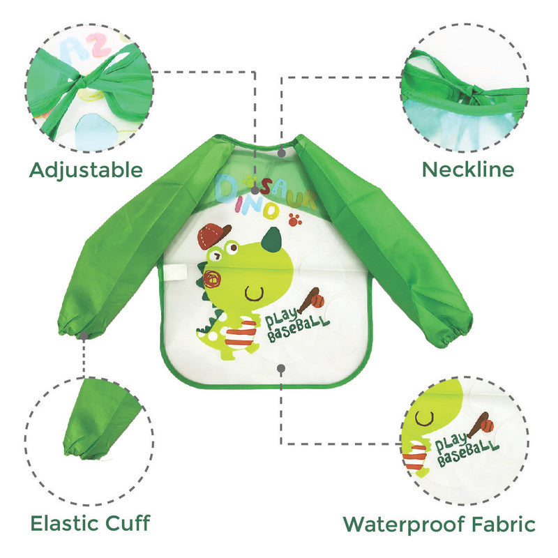 Polka Tots Full Sleeves Waterproof Apron Feeding Bib -Baseball - Laadlee