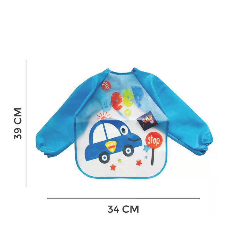 Polka Tots Full Sleeves Waterproof Apron Feeding Bib - Car - Laadlee