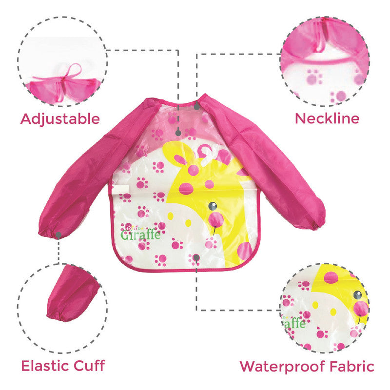 Polka Tots Full Sleeves Waterproof Apron Feeding Bib - Giraffe - Laadlee