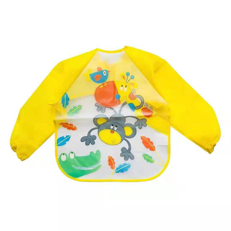 Polka Tots Full Sleeves Waterproof Apron Feeding Bib - Monkey - Laadlee