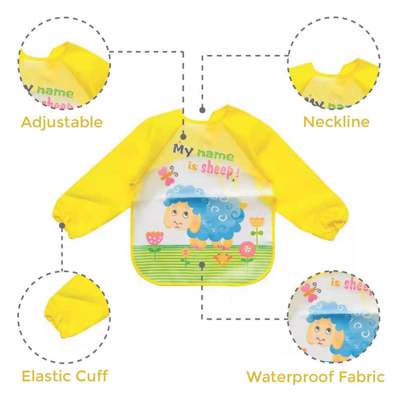 Polka Tots Full Sleeves Waterproof Apron Feeding Bib - My Name Is Sheep - Laadlee