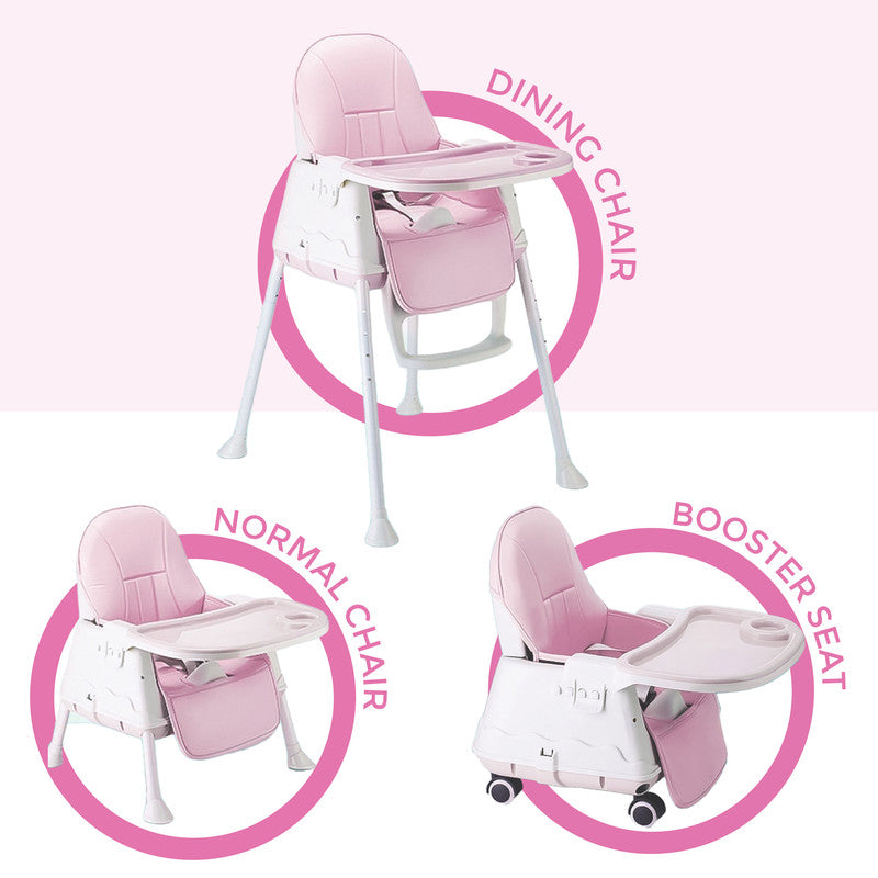Polka Tots 3-in-1 High Chair with Wheel and Cushion - Pink - Laadlee