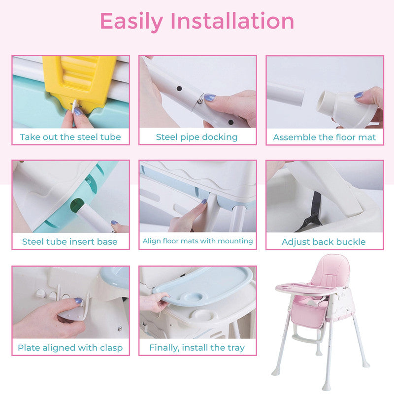 Polka Tots 3-in-1 High Chair with Wheel and Cushion - Pink - Laadlee
