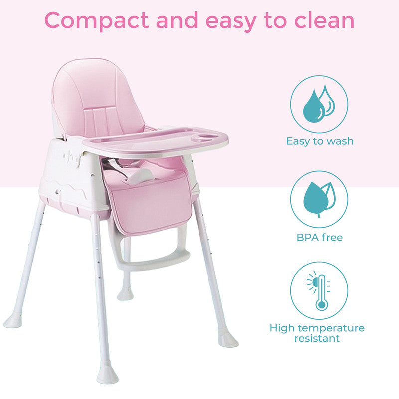 Polka Tots 3-in-1 High Chair with Wheel and Cushion - Pink - Laadlee