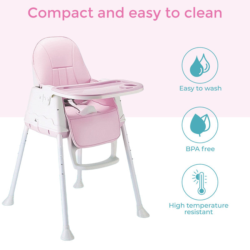Polka Tots 3-in-1 High Chair with Wheel and Cushion - Pink