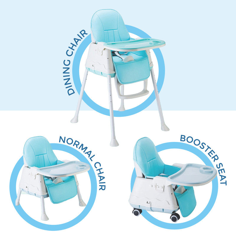 Polka Tots 3-in-1 High Chair with Wheel and Cushion - Blue - Laadlee