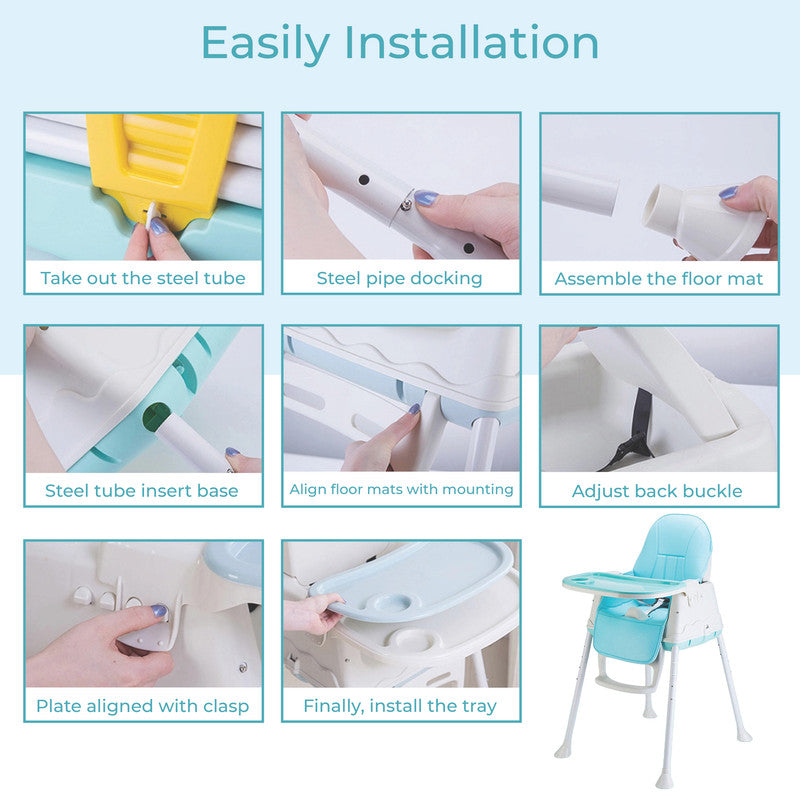 Polka Tots 3-in-1 High Chair with Wheel and Cushion - Blue - Laadlee