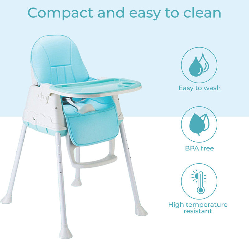 Polka Tots 3-in-1 High Chair with Wheel and Cushion - Blue - Laadlee