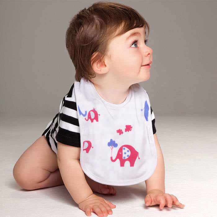 Polka Tots Organic Muslin Cotton Bib - Elephant - Laadlee