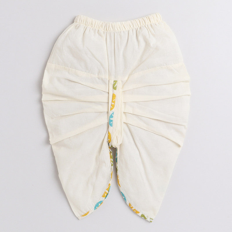 Polka Tots Full Sleeves Star Print Baby Angrakha Top With Piping Dhoti - Cream - Laadlee