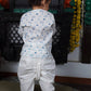 Polka Tots Full Sleeves Elephant Print Angrakha with Dhoti - White & Blue