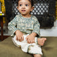 Polka Tots Full Sleeves Geometric Print Baby Angrakha Top With Dhoti - Cream & Grey