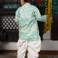Polka Tots Full Sleeves Geometric Print Baby Angrakha Top With Dhoti - Cream & Green