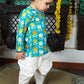 Polka Tots Full Sleeves Lotus Print Baby Angrakha with Dhoti - Blue
