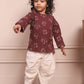 Polka Tots Full Sleeves Birds Embroidery Baby Angrakha with Dhoti - Wine