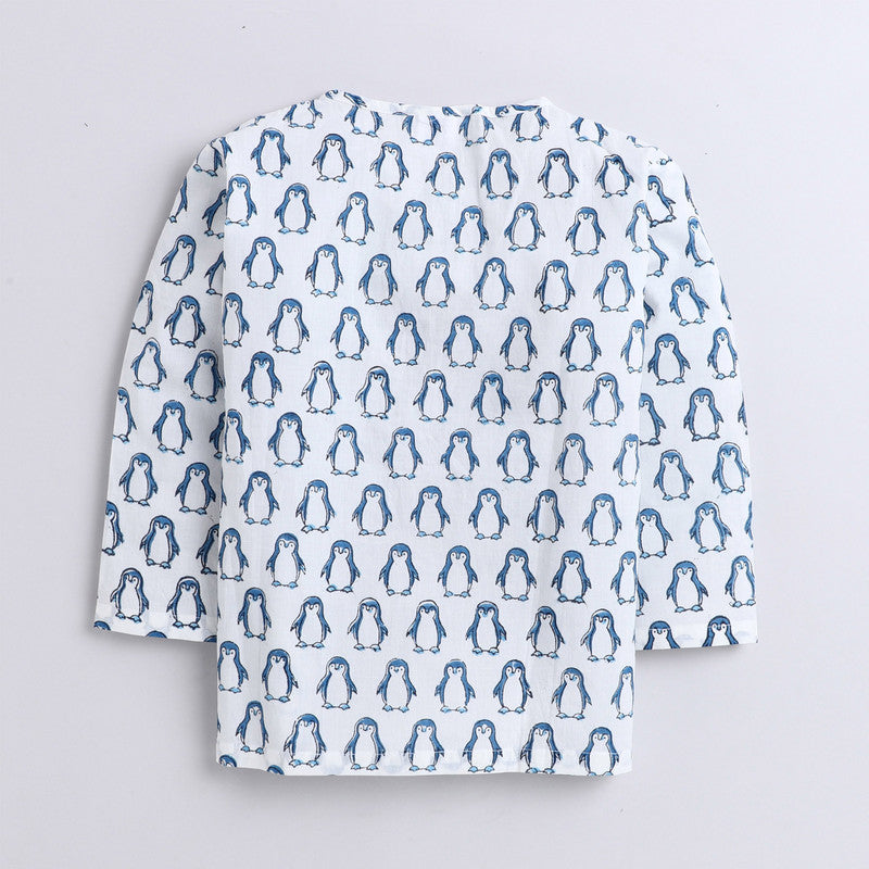 Polka Tots Full Sleeves Baby Night Wear Penguin Kurta Pyjama - Blue