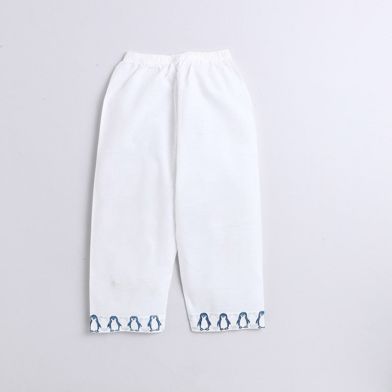 Polka Tots Full Sleeves Baby Night Wear Penguin Kurta Pyjama - Blue - Laadlee