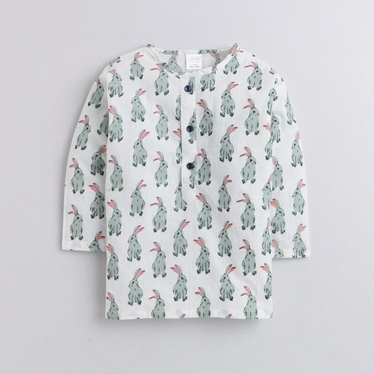 Polka Tots Full Sleeves Baby Night Wear Rabbit Kurta Pyjama - White