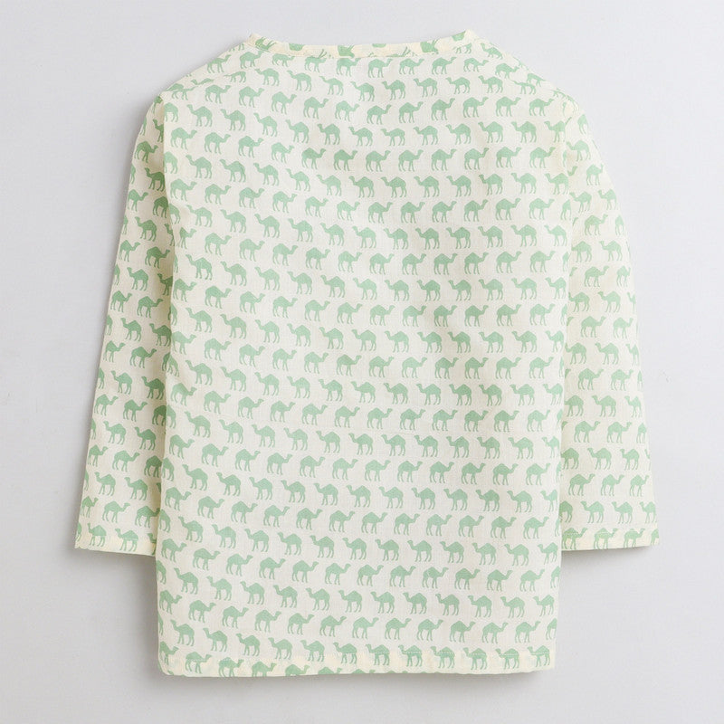 Polka Tots Full Sleeves Night Wear Camel Kurta Pyjama - Green - Laadlee