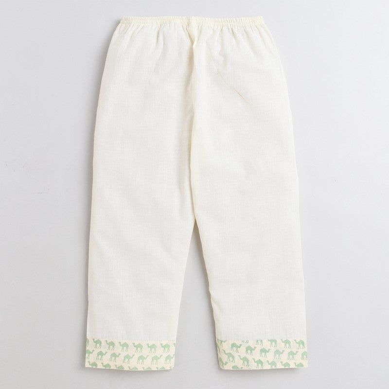 Polka Tots Full Sleeves Night Wear Camel Kurta Pyjama - Green - Laadlee