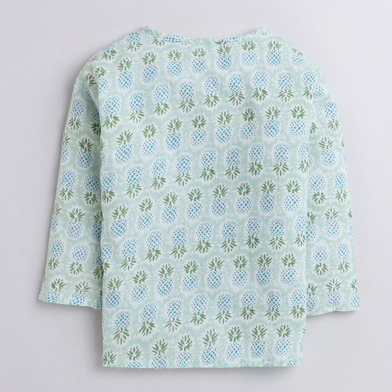 Polka Tots Full Sleeves Baby Night Wear Pineapple Kurta Pyjama - Green - Laadlee