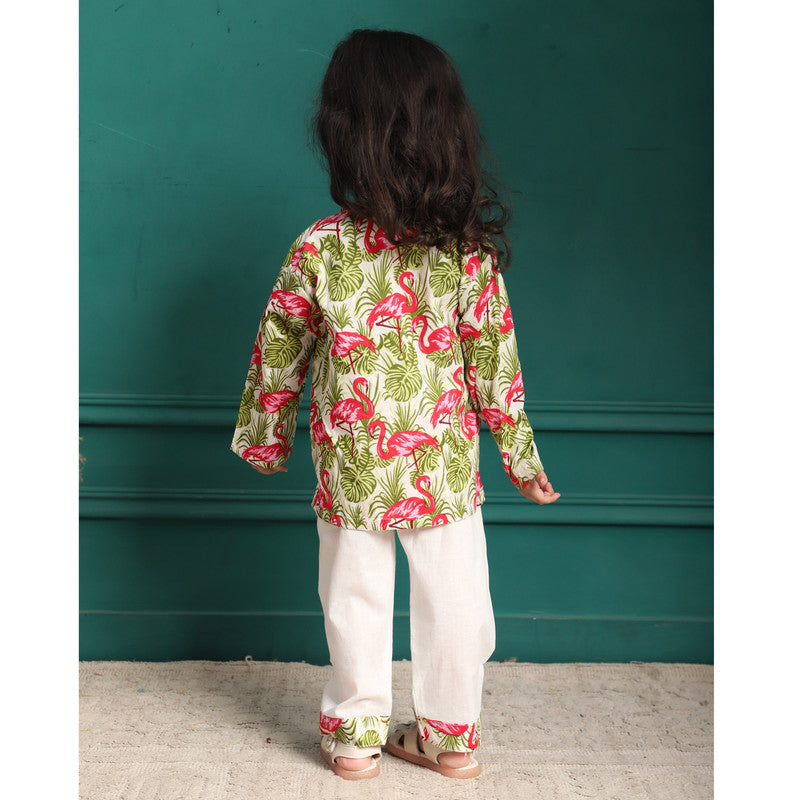 Polka Tots Full Sleeves Baby Night Wear Swan Kurta Pyjama - Pink - Laadlee