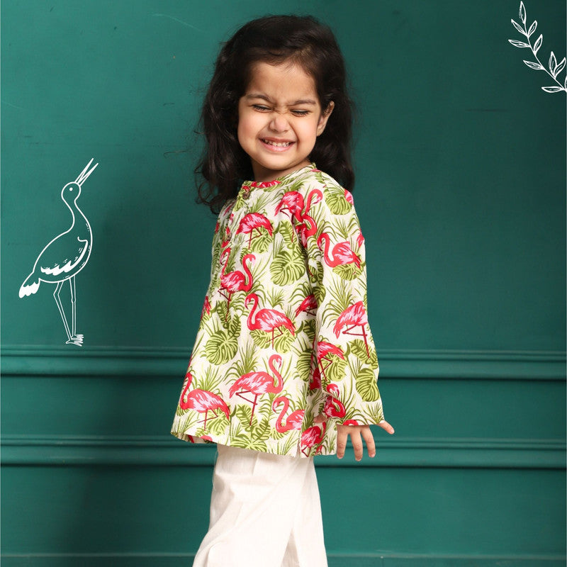 Polka Tots Full Sleeves Baby Night Wear Swan Kurta Pyjama - Pink - Laadlee