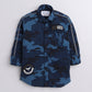 Polka Tots Full Sleeves Baby Shirt Military Print Camouflage Patch - Blue