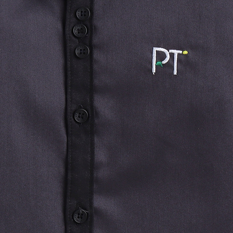 Polka Tots Full Sleeves Party Wear Reverse Collar Placket With Bow Tie Baby Shirt - Grey - Laadlee