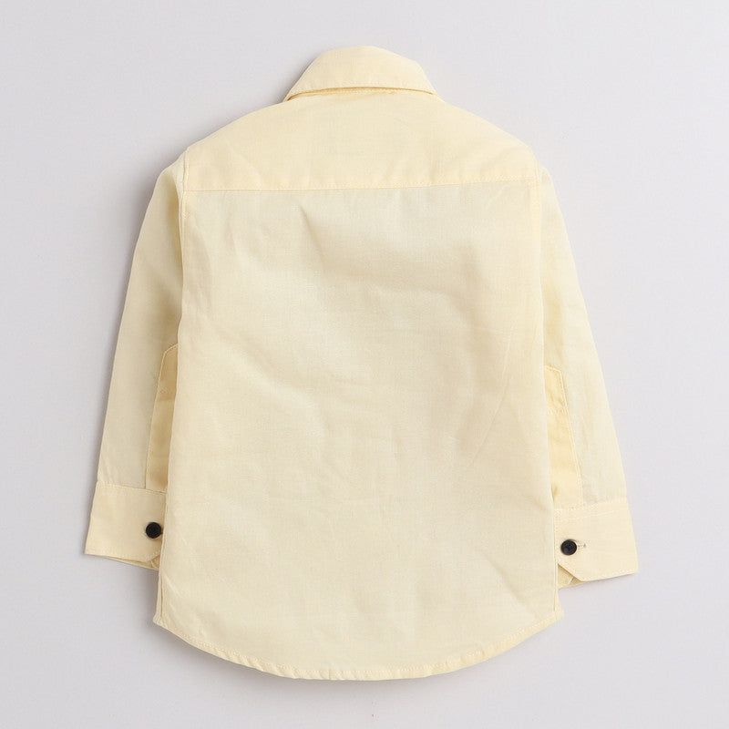 Polka Tots Full Sleeves Baby Shirt Space Journey Embroidery - Yellow - Laadlee