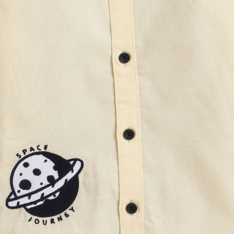 Polka Tots Full Sleeves Shirt Space Journey Embroidery - Yellow - Laadlee