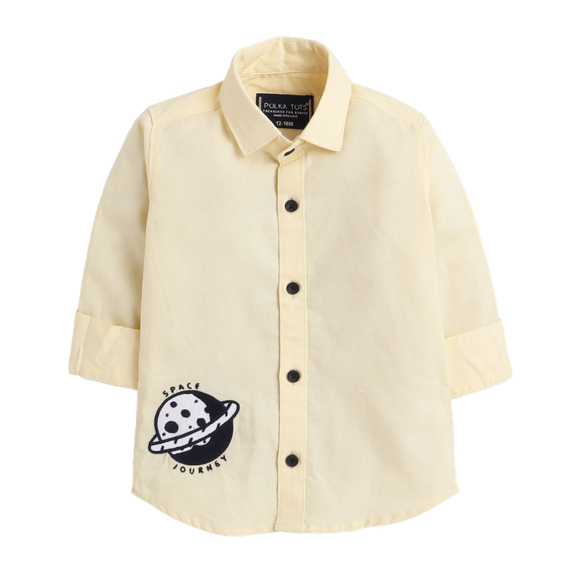 Polka Tots Full Sleeves Shirt Space Journey Embroidery - Yellow