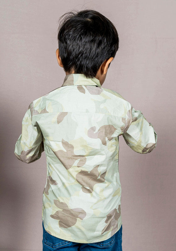 Polka Tots Full Sleeves Camouflage Baby Shirt - Green - Laadlee