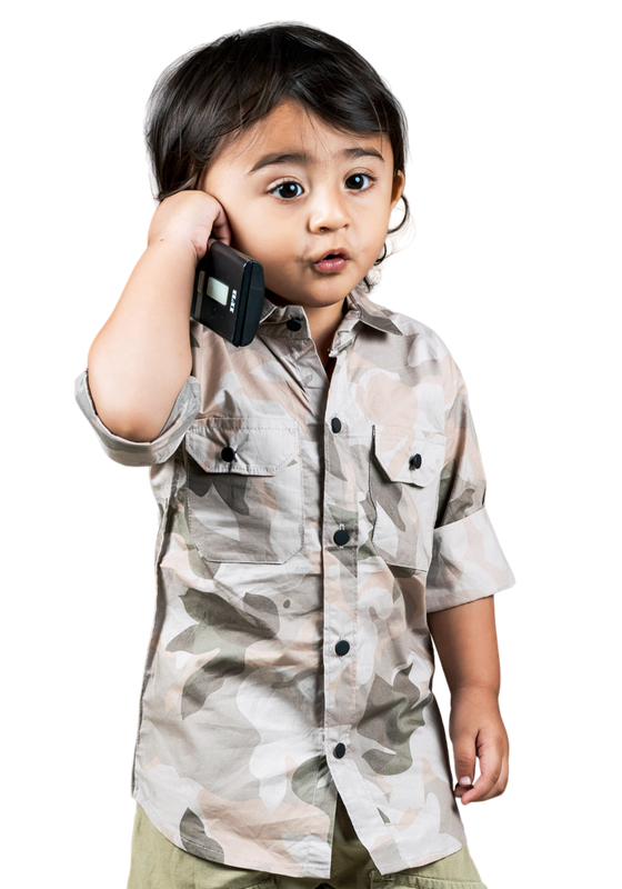 Polka Tots Full Sleeves Camouflage Shirt - Grey and Pink - Laadlee