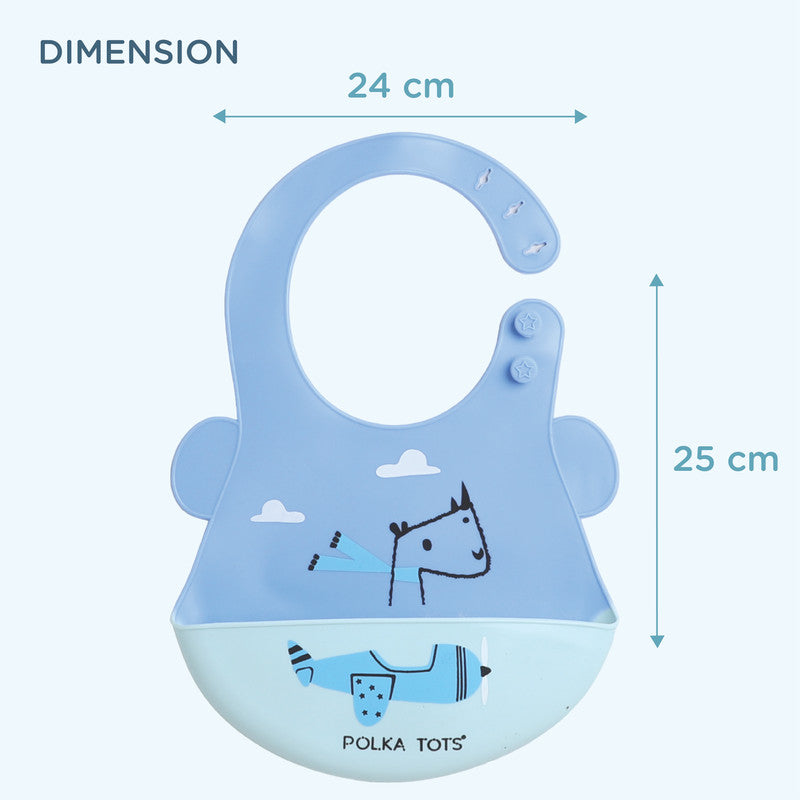 Polka Tots Waterproof Silicone Bibs with Pocket and Adjustable Snaps - Airoplane - Laadlee
